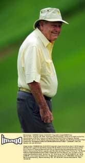April 4, 2012 - Augusta, GA, USA - Golf legend Arnold Palmer smiles as he walks around the second green of the Par 3 course at Augusta National Golf Club in Augusta, Georgia, Wednesday, April 4, 2012. Palmer was joined by fellow legends Jack Nicklaus and Gary Player. Practice for The Masters - ZUMAm67