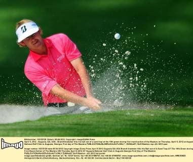 April 5, 2012 - Augusta, GA, USA - Brandt Snedeker hits his ball out of a sand trap at the 10th green during first round action of the Masters on Thursday, April 5, 2012 at Augusta National Golf Club in Augusta, Georgia. First day of The Masters - ZUMAm67
