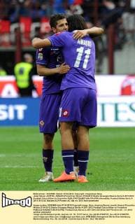 Jubel Stevan JOVETIC, AMAURI (Fiorentina) Milano 07 04 2012 Stadio Giuseppe Meazza Serie A 2011 2012 Football Calcio Milan Vs Fiorentina allexsabba