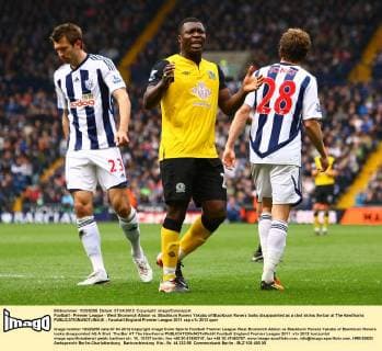 Football - Premier League - West Bromwich Albion vs. Blackburn Rovers Yakubu of Blackburn Rovers looks disappointed as a shot skims the bar at The Hawthorns