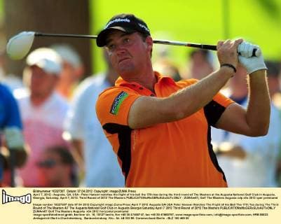 April 7, 2012 - Augusta, GA, USA - Peter Hanson watches the flight of his ball the 17th tee during the third round of The Masters at the Augusta National Golf Club in Augusta, Georgia, Saturday, April 7, 2012. Third Round of 2012 The Masters - ZUMAm67