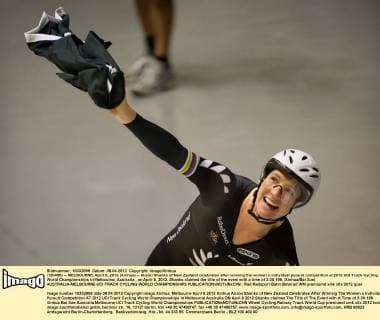 (120408) -- MELBOURNE, April 8, 2012 (Xinhua) -- Alison Shanks of New Zealand celebrates after winning the women s individual pursuit competition at 2012 UCI Track Cycling World Championships in Melbourne, Australia , on April 8, 2012. Shanks claimed the title of the event with a time of 3:30.199. (Xinhua Bai Xue) AUSTRALIA-MELBOURNE-UCI-TRACK CYCLING-WORLD CHAMPIONSHIPS 