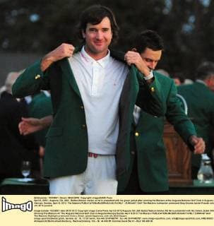 April 8, 2012 - Augusta, GA, USA - Bubba Watson smiles as he is presented with his green jacket after winning the Masters at the Augusta National Golf Club in Augusta, Georgia, Sunday, April 8, 2012. The Masters - ZUMAm67