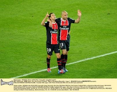 BUT ALEX (psg) - NENE (psg) - Parc des Princes Football : PSG vs Olympique Marseille - Ligue 1 - 08 04 2012 AnthonyBIBARD FEP Panoramic 