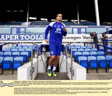 LIVERPOOL, ENGLAND - Tuesday April 3, 2012: Everton s Jack Rodwell before a training session at Goodison Park ahead of the FA Cup Semi-Final Merseyside Derby match with city rivals Liverpool at Wembley. xHOCHxZWEIx xPropagandax 