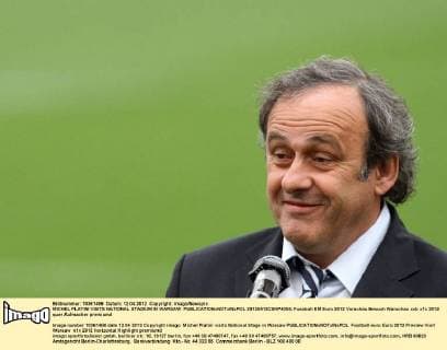 MICHEL PLATINI VISITS NATIONAL STADIUM IN WARSAW  20120412CSKP4005