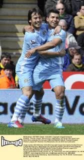 Football - Premier League - Norwich City v Manchester City Sergio Kun Agüero and David Silva celebrate City 2nd goal 