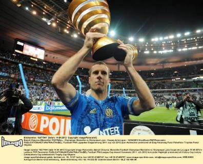 Benoit Cheyrou (Marseille) FOOTBALL : Olympique Marseille vs Olympique Lyon - Coupe de la Ligue - 14 04 2012 N.LeGouic FEP Panoramic 