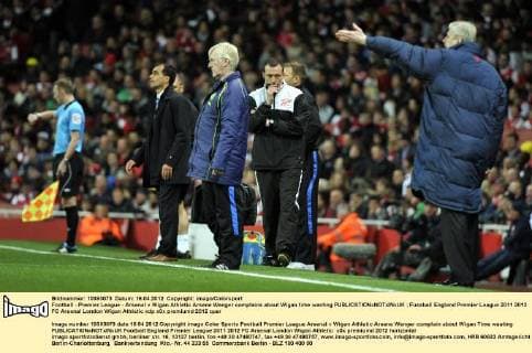 Football - Premier League - Arsenal v Wigan Athletic Arsene Wenger complains about Wigan time wasting 