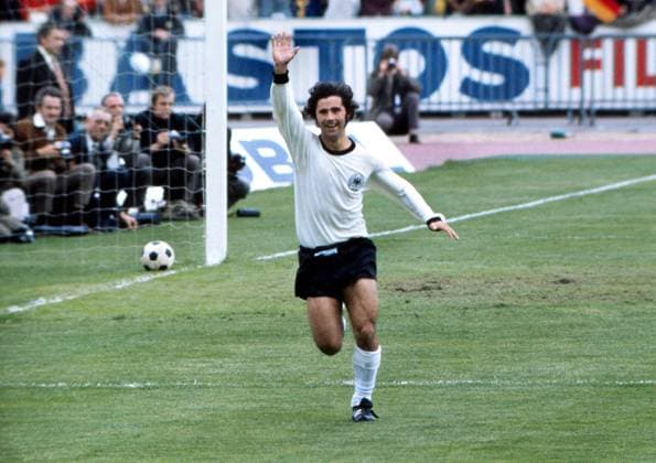 Football - 1972 UEFA European Football Championship - Final: West Germany 3 Soviet Union 0 18 06 1972 West Germany s Gerd Müller celebrates after scoring his second, and his side s third, goal in the Heysel Stadium, Brussels 