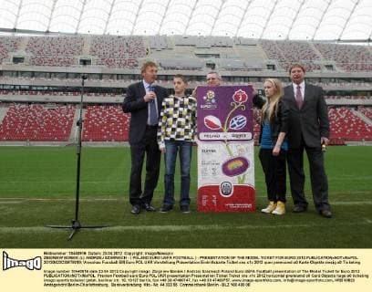 ZBIGNIEW BONIEK (L) ANDRZEJ SZARMACH - ( POLAND EURO UEFA FOOTBALL ) - PRESENTATION OF THE MODEL TICKET FOR EURO 2012  20120423CSMT8019