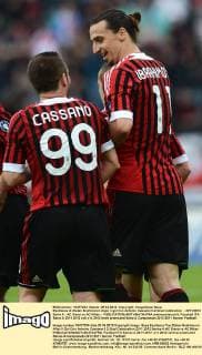 Esultanza di Zlatan Ibrahimovic dopo il gol con Antonio Cassano 0-2 Goal celebration - 2011 2012 Serie A - AC Siena vs AC Milan - andreaxstaccioli