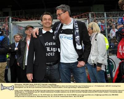 Geschäftsführer Otmar SCHORK (li.) und Präsident Jürgen MACHMEIER (re.) feiern den Aufstieg Dritte Liga: SV Sandhausen vs. 1. FC Heidenheim