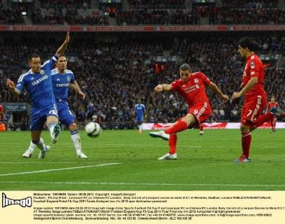 Football - FA Cup Final - Liverpool FC vs. Chelsea FC London; Andy Carroll of Liverpool scores to make it 2:1 at Wembley Stadium, London 