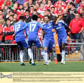 Chelseas Ramires celebrates scoring his sides opening goal..The FA Cup with Budweiser final between Chelsea FC London and Liverpool FC at Wembley Stadium, London 5th May 2012. EDITORIAL USE ONLY. No use with unauthorised audio, video, data, fixture lists, club league logos or live services. Online in-match use limited to 120 images, no video emulation. No use in betting, games or single club league player publications.