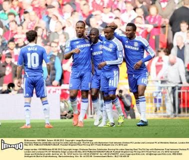 Chelseas Ramires celebrates scoring his sides opening goal..The FA Cup with Budweiser final between Chelsea FC London and Liverpool FC at Wembley Stadium, London 5th May 2012. EDITORIAL USE ONLY. No use with unauthorised audio, video, data, fixture lists, club league logos or live services. Online in-match use limited to 120 images, no video emulation. No use in betting, games or single club league player publications.