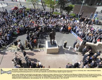 Unveiling of a statue in memory of former Newcastle United manager Sir Bobby Robson at the Sports Direct Arena, Newcastle on the 6th May 2012 - EDITORIAL USE ONLY. No use with unauthorised audio, video, data, fixture lists, club league logos or live services. Online in-match use limited to 120 images, no video emulation. No use in betting, games or single club league player publications.