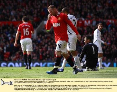 Premier League - Manchester United vs. Swansea City FC -- Wayne Rooney of Manchester United rues a missed chance on goal at Old Trafford 