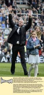 Newcastle United manager Alan Pardew applauds the fans ..Barclays Premier League match between Newcastle Utd v Manchester City at the Sports Direct Stadium, Newcastle on the 6th May 2012. xRichardLeex... EDITORIAL USE ONLY. No use with unauthorised audio, video, data, fixture lists, club league logos or live services. Online in-match use limited to 120 images, no video emulation. No use in betting, games or single club league player publications.