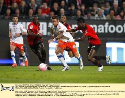 Chrys Mavinga John Boye (Rennes) contre Olivier Giroud (Montpellier) Stade Rennes vs Montpellier HSC - Ligue 1 - - XGwendolineLeGoffXPanoramicX 
