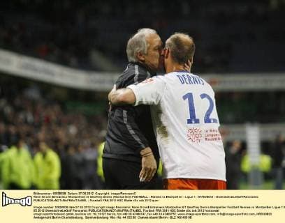 Rene Girard (Entraineur Montpellier) et Geoffrey Dernis (Montpellier) FOOTBALL : Rennes vs Montpellier - Ligue 1 - 07 05 2012 - GwendolineLeGoff Panoramic 