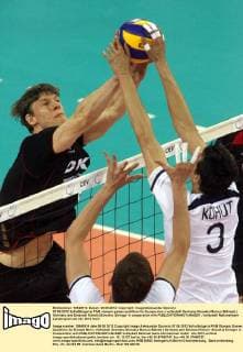 07.05.2012 Sofia(Bulgaria) FIVB olympic games qualifiers for Europe men s volleyball Germany-Slovakia Marcus Böhme(L) Germany and Emanuel Kohut(r)Slovakia :Stringer in cooperation with 