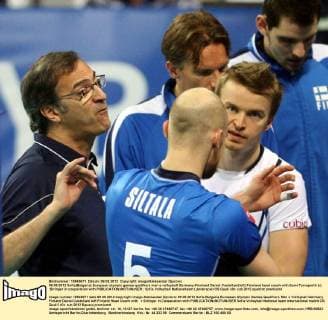 09.05.2012 Sofia(Bulgaria) European olympic games qualifiers men s volleyball Germany-Finnland Daniel Castellani(left) Finnland head coach with Eemi Tervaportti (r) :Stringer in cooperation with 