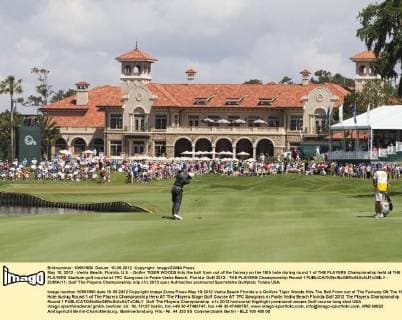 May 10, 2012 - Vedra Beach, Florida, U.S. - Golfer TIGER WOODS hits the ball from out of the fairway on the 18th hole during round 1 of THE PLAYERS Championship held at THE PLAYERS Stadium golf course at TPC Sawgrass in Ponte Vedra Beach, Florida. Golf 2012 - THE PLAYERS Championship Round 1  - ZUMAr11