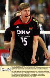 12.05.2012 Sofia(Bulgaria) European olympic games qualifications men s volleyball Bulgaria-Germany semi final Max Günthör Germany celebrate victory and going on Olympic Games in London 2012 :Stringer in cooperation with 