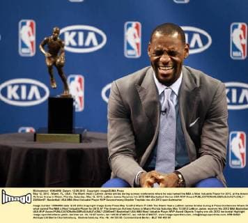 May 12, 2012 - Miami, FL, USA - The Miami Heat s Lebron James smiles during a press conference where he was named the NBA s Most Valuable Player for 2012, at the American Airlines Arena in Miami, Florida, Saturday, May 12, 2012. LeBron James Receives his 2012 NBA Basketball Herren USA MVP Award - ZUMAm67
