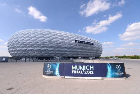FUSSBALL CHAMPIONS LEAGUE FINALE in Munich 2011 2012 FC Bayern München - FC Chelsea 14.05.2012 Uebersicht der Allianz Arena mit dem Branding für das Finale 