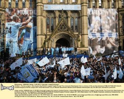 Football - Premier League - Manchester City Premier League Trophy Parade The crowd join Manchester City in a chorus of We are the champions 