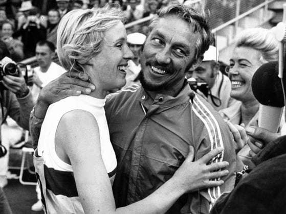 800m Olympiasiegerin Hildegard Falck (BR Deutschland) mit Ehemann