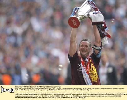 West Ham United captain Kevin Nolan celebrates his side s win. - NPower Football League Championship Play-Off - West Ham United - EDITORIAL USE ONLY. No use with unauthorised audio, video, data, fixture lists, club league logos or live services. Online in-match use limited to 120 images, no video emulation. No use in betting, games or single club league player publications.