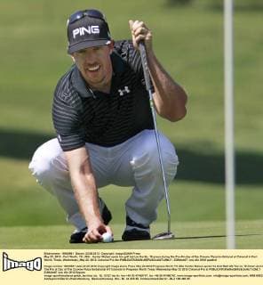 May 23, 2012 - Fort Worth, TX, USA - Hunter Mahan spots his golf ball on the No. 18 green during the Pro-Am day of the Crowne Plaza Invitational at Colonial in Fort Worth, Texas, Wednesday, May 23, 2012. Colonial Pro Am - ZUMAm67