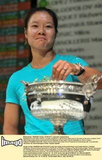 Defending French Open women s singles champion Li Na of China takes part in the draw of the men s singles of the 2012 French Open tennis tournament at the Museum of the French Tennis Federation in Paris, France - 