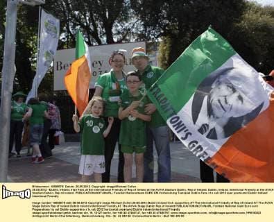 26.05.2012 - Dublin, Ireland, Irish Fans at the international Friendly of Rep of Ireland at the AVIVA Stadium Dublin, Rep of Ireland. Dublin, Ireland, Intentional Friendly at the AVIVA Stadium Dublin, Rep of Ireland. 