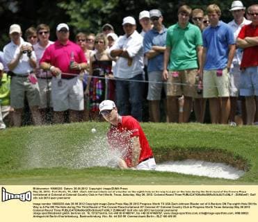 May 26, 2012 - Fort Worth, TX, USA - Zach Johnson blasts out of a bunker on the eighth hole on his way to a par on the hole during the third round of the Crowne Plaza Invitational at Colonial at Colonial Country Club in Fort Worth, Texas, Saturday, May 26, 2012. Colonial Round Three - ZUMAm67