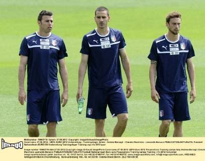 Coverciano, 27.05.2012 - UEFA EURO 2012 Vorbereitung - Trainingslager Italien - Andrea Barzagli - Claudio Marchisio - Leonardo Bonucci 