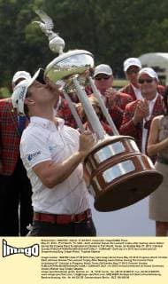 May 27, 2012 - Fort Worth, TX, USA - Zach Johnson kisses the Leonard trophy after beating Jason Dufner during the Crowne Plaza Invitational at Colonial in Fort Worth, Texas, on Sunday May 27, 2012. Colonial Sunday - ZUMAm67