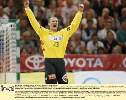 Torwart Bastian RUTSCHMANN (Frisch Auf! Göppingen) Emotion Freude Jubel Toyota Handball Bundesliga Frisch Auf Göppingen vs. TV Grosswallstadt 30.05.12 EWS Arena