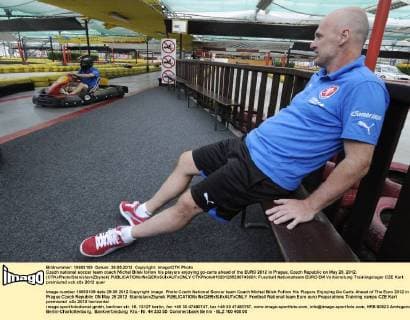 Czech national soccer team coach Michal Bilek follow his players enjoying go-carts ahead of the EURO 2012 in Prague, Czech Republic on May 29, 2012. (CTKxPhoto StanislavxZbynek)  CTKPhoto910201205290743601