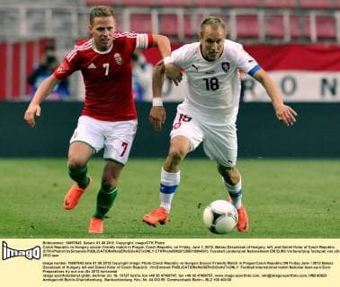 Czech Republic vs Hungary soccer friendly match in Prague, Czech Republic, on Friday, June 1, 2012. Balasz Dzsudzsak of Hungary, left, and Daniel Kolar of Czech Republic. (CTKxPhoto VitxSimanek)  CTKPhoto099201206010994301