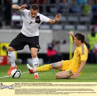 FUSSBALL - AUT vs UKR, Testspiel INNSBRUCK,AUSTRIA,01.JUN.12 - FUSSBALL - ÖFB Trainingslager, Länderspiel, Österreich vs Ukraine, Freundschaftsspiel. Bild zeigt Marko Arnautovic (AUT) und Yevgen Konoplianka (UKR). 