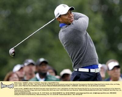 June 1, 2012 - Dublin, OH, USA - Tiger Woods hits off the 1st tee during the second round of the Memorial Tournament at Muirfield Village Golf Club in Dublin, Ohio, on Friday, June 1, 2012. PGA Golf Herren Memorial Touranment - ZUMAm67