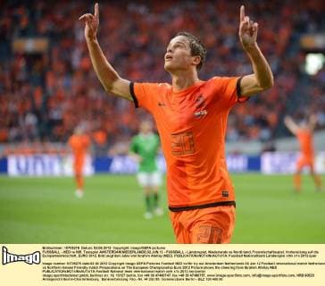 FUSSBALL - NED vs NIR, Testspiel AMSTERDAM,NIEDERLANDE,02.JUN.12 - FUSSBALL - Länderspiel, Niederlande vs Nordirland, Freundschaftsspiel, Vorbereitung auf die Europameisterschaft, EURO 2012. Bild zeigt den Jubel von Ibrahim Afellay (NED). 