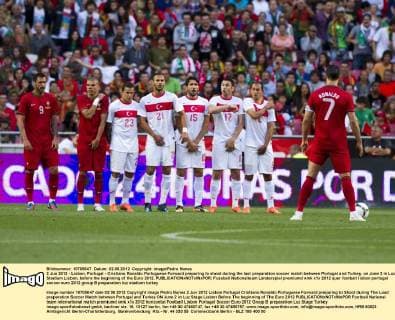 2 Jun 2012 - Lisbon, Portugal - Cristiano Ronaldo Portuguese Forward preparing to shoot during the last preparation soccer match between Portugal and Turkey, on June 2 in Luz Stadium Lisbon, before the beginning of the Euro 2012. 