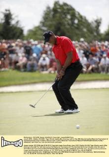 June 3, 2012 - Dublin, OH, USA - Tiger Woods reacts after missing a putt on the 10th hole during the Memorial Tournament at the Muirfield Golf Club in Dublin, Ohio on June 3, 2012. Memorial Tournament - ZUMAm67