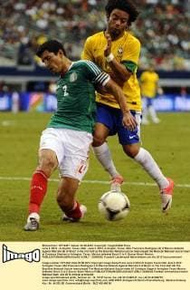 June 3, 2012 - Arlington, Texas, USA - June 3, 2012. Arlington, Texas, USA. Francisco Rodriguez (2) of Mexico defends against Marcelo (6) of Brazil in the first half as the Brazilian National soccer team played the Mexican National soccer team at Cowboys Stadium in Arlington, Texas. Mexico defeated Brazil 2 to 0. Soccer Brazil Mexico - ZUMAl92