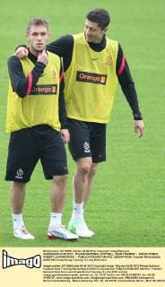 WARSZAWA 04.06.2012 - POLAND NATIONAL FOOTBALL TEAM TRAINING -- MACIEJ RYBUS, ROBERT LEWANDOWSKI -  120604PYK036